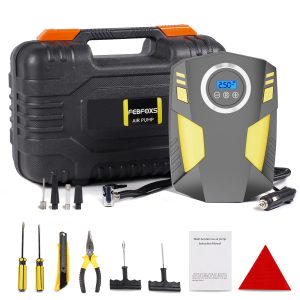 FEBFOXS Digital Car Tire Inflator Portable Air Compressor for Car Tire Pump,12V 150 PSI Cordless, Bright LED Light for Cars, Motorcycles, Bikes, Motorboats