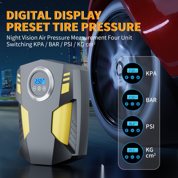 FEBFOXS Digital Car Tire Inflator Portable Air Compressor for Car Tire Pump,12V 150 PSI Cordless, Bright LED Light for Cars, Motorcycles, Bikes, Motorboats - 图片 4