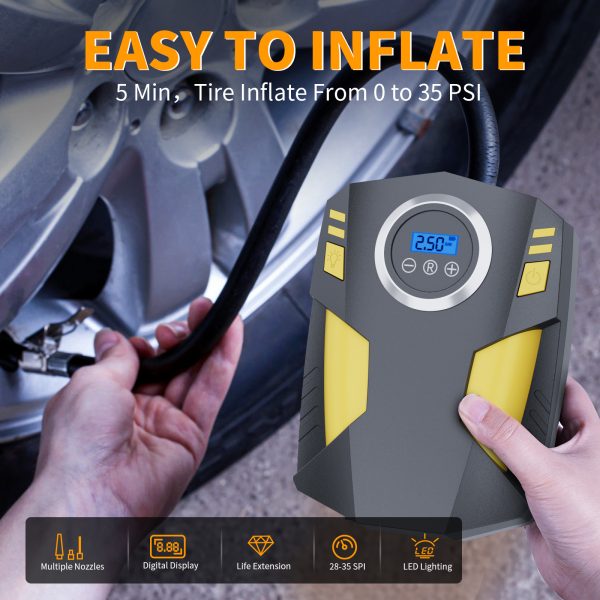 FEBFOXS Digital Car Tire Inflator Portable Air Compressor for Car Tire Pump,12V 150 PSI Cordless, Bright LED Light for Cars, Motorcycles, Bikes, Motorboats - 图片 5
