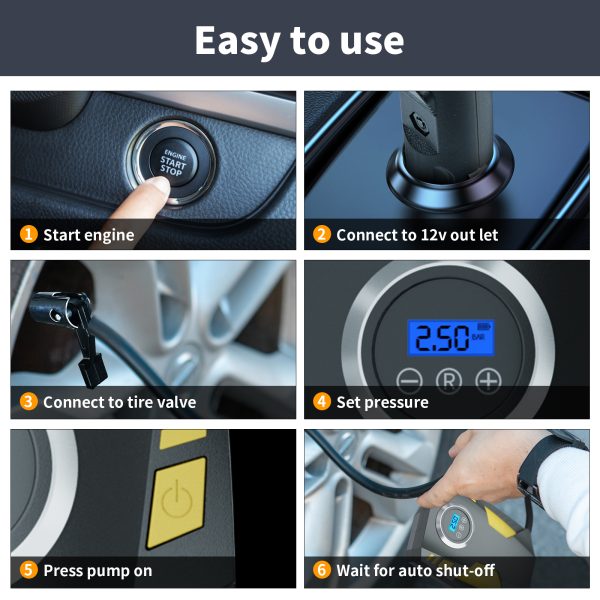 FEBFOXS Digital Car Tire Inflator Portable Air Compressor for Car Tire Pump,12V 150 PSI Cordless, Bright LED Light for Cars, Motorcycles, Bikes, Motorboats - 图片 8