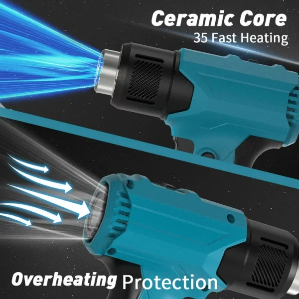 Cordless Heat Gun Fast Heating Soldering Hot Air Gun 122℉-1022℉ Variable Temperature Control with 3 Nozzles - 图片 7