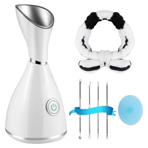 FEBFOXS Nano Ionic Face Steamer - 10X Penetration, Pore Cleansing, Hydrating Spa, Includes Blackhead Removal Kit, Hair Band & Face Brush
