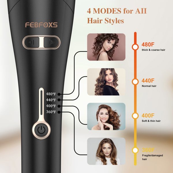 Febfoxs Curling Irons,Curling Iron Professional with 1" Large Rotating Barrel & 4 Temps,Salon Curl Hair,30S Fast Heating,Curly, Styling,Gold - 图片 3