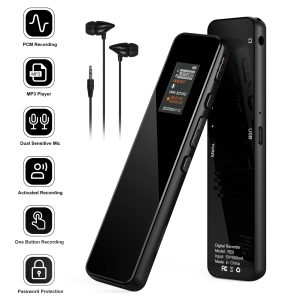 Febfoxs R20 32GB Digital Voice Recorder with Password, Playback, USB, and Noise Reduction - Professional Dictaphone Sound Tape Recorder and MP3 Player Black