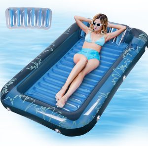 Inflatable Tanning Pool Lounger Float, Extra Large Suntan Sun Tan tub for Adults & Kids, Tanning chair, Bed Blow up, Raft Lounge Floatie