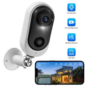 Febfoxs Wireless Security Cameras Outdoor with Spotlight, 2K WiFi Cameras for Home Security System, Surveillance Camera with Color Night Vision, IP65 Weatherproof, 2-Way Talk, PIR Motion Detection