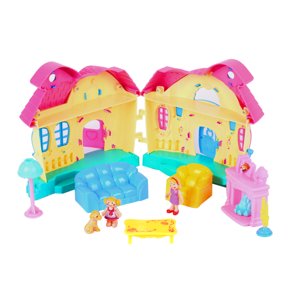 FEBFOXS Dollhouse Playset, Equipped with Dolls Figures and a Pet, Toy Gift 3 - 8 Years Old