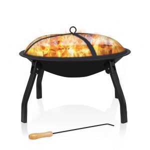 Fire Pit, 22in Foldable Fire Pits Wood Burning Outdoor Fire Pit with Spark Screen, Poker for Bonfire Patio Backyard Garden Picnic