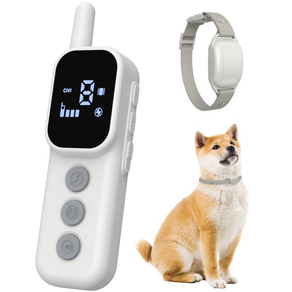 Dog Training Collar, Waterproof Rechargeable Dog Electric Shock Collar with Remote for Small Medium Large Dogs, White