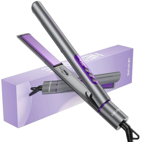 NEXPURE Hair Straightener, Professional Salon 2-in-1 Ceramic Hair Straightener and Curler with LED Display, Front Anti-Scalding Function, Fast Heating, Suitable for All Hair Types