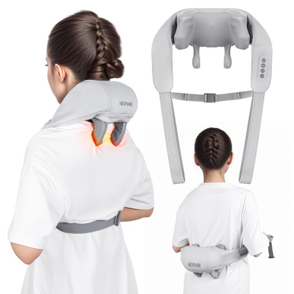 NEXPURE Neck Massager,Neck Shoulder Massager for Pain Relief Deep Tissue,6D Kneading Massage Pillow for Neck, Back, Shoulder with Heat,Gifts for Men Women Dad Mom,Gray
