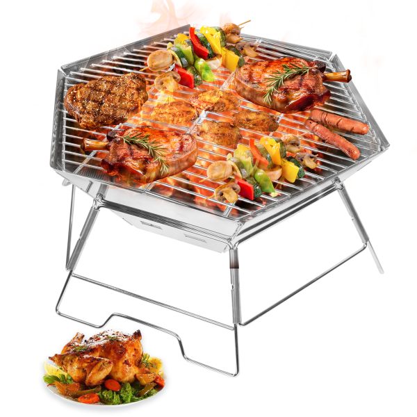 Charcoal Barbecue Grill, Folding Portable BBQ Grill, Stainless Steel Charcoal Stove for Home Party Outdoor
