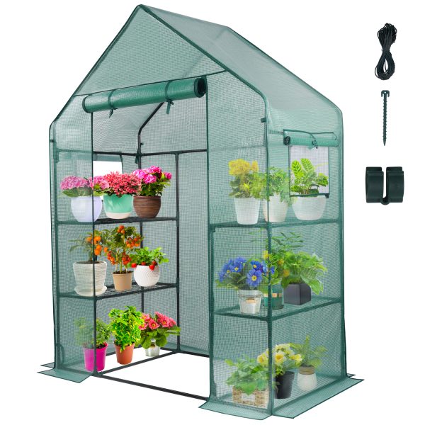 Greenhouse for Outdoors with Mesh Side Windows, 3 Tiers 4 Shelves Small Walk-In Green House Plant Stands Plastic PE Cover Outside Portable Warm House for Seedling Flowers Growing