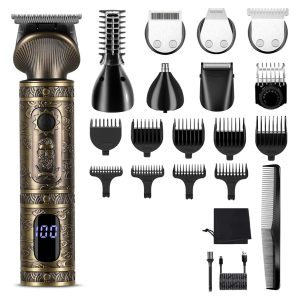 FEBFOXS Beard Trimmer for Men, 6 in 1 Hair Clippers, USB Rechargeable Men's Cordless Haircut Groomer Kit, Barber Cape, Body, Facial, Nose Hair Cutting, Electric Razor for Men, Gifts for Men