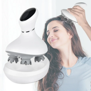 FEBFOXS Scalp Massager - Electric Head Massager for Hair Growth - Portable Hair Massager with 84 Kneading Massage Nodes for Deep Clean and Stress Relax - White