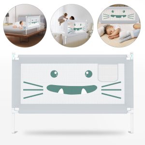 FEBFOXS 59" Toddler Bed Rails, Bed Rail for Toddlers, 30 Levels of Height Adjustment Baby Bed Rail Guard, Foldable Safety Baby Crib Rail for Children (Grey, 1 Side)