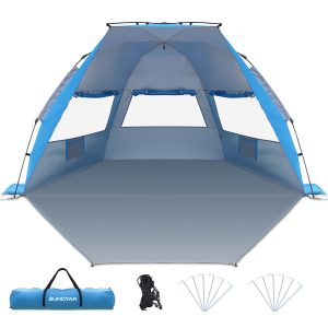 Beach Tent, 4-6 Person Pop-up Beach Tent Sun Shelter, UPF 50+ UV Protection Portable Waterproof Beach Tent, Sunshade with Extendable Floor for Family, Fishing, Camping, Blue