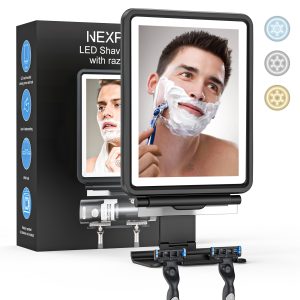 NEXPURE Vanity Fogless LED Shaving Mirror - Makeup Tricolor Travel Mirror with Razor Holder, Black
