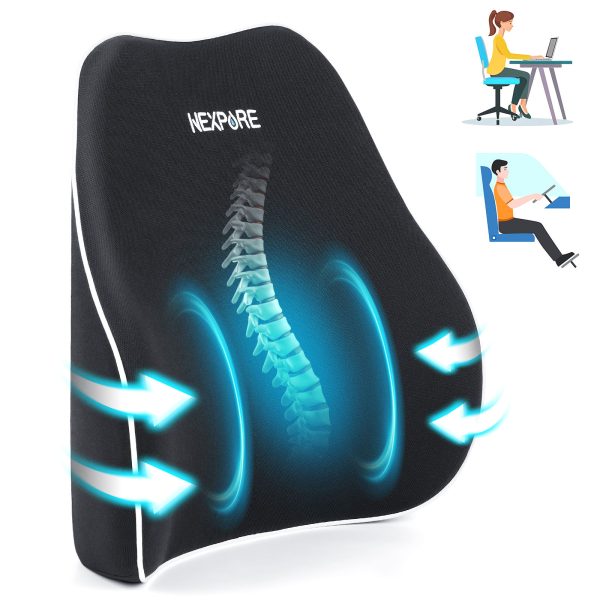 NEXPURE Lumbar Support Pillow, Soft Comfort Back Support Pillow for Office Chair, Car, Sofa - Black