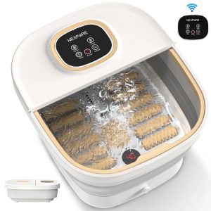 NEXPURE Foot Spa Bath Massager with Heat, Collapsible Bubble Massager with Remote Control, 12 Massage Rollers & Raised Massage Nodes for Foot Pain Relief, White