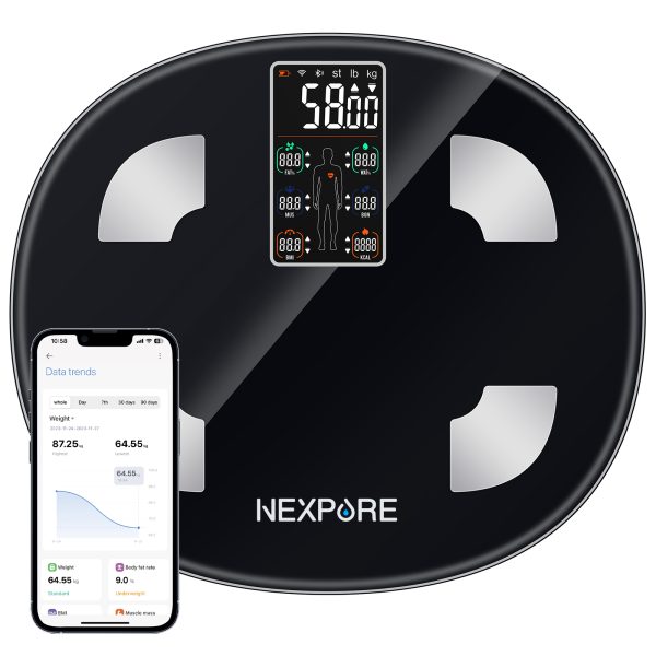 NEXPURE Smart Scale for Weight, Body Fat Scale with VA Digital Display, Bluetooth Bathroom Scale with BMI , Battery, 15 Body Health Data Analysis with App, 400 lbs