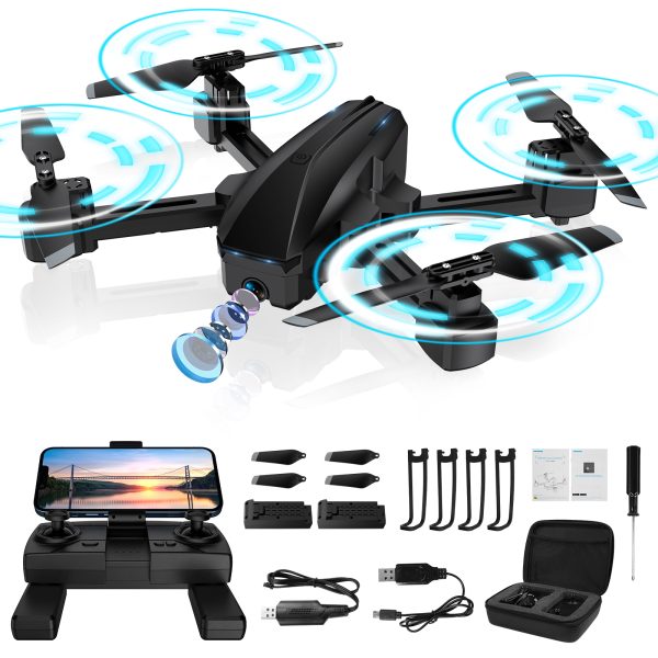 Febfoxs GPS Drone with Camera 4K UHD for Adults, Auto Return Home, 5G Wifi Transmission with 2 Batteries, Black