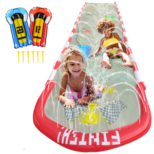 25FT Water Slide, Heavy Duty Lawn Water Slide, Extra Long Slip Water Slides with 2 Bodyboards for Kids Adults Summer Toy with Sprinkler, Sports Outdoor Garden