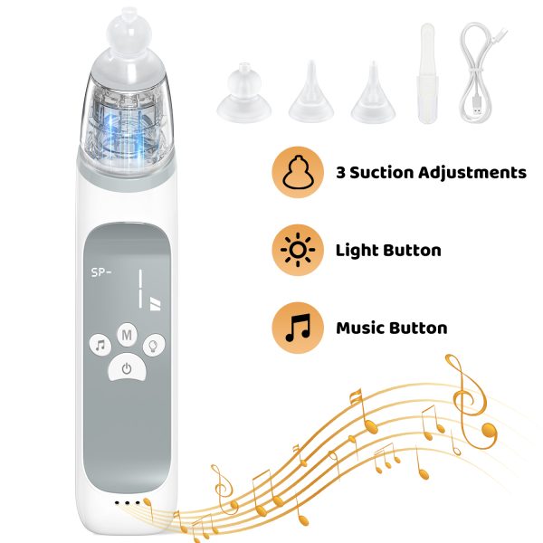 FEBFOXS Baby Nasal Aspirator, Baby Nose Sucker, Electric Nose Aspirator for Toddler, Automatic Baby Nose Cleaner with 3 Suction Level & Music & Light, White