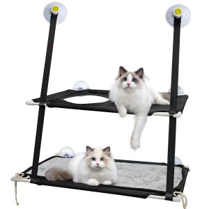 Cat Window Perch, Double Layered Cat Window Hammock, Window Mounted Cat Seat Cat Bed, Window Sill Cat Bed, Cat Hammock for Window, Black
