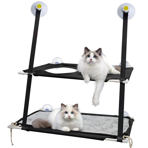Cat Window Perch, Double Layered Cat Window Hammock, Window Mounted Cat Seat Cat Bed, Window Sill Cat Bed, Cat Hammock for Window, Black