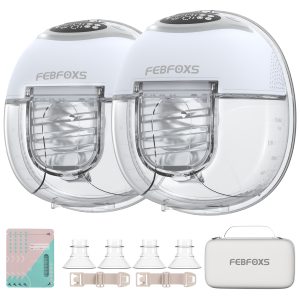 FEBFOXS Double Wearable Breast Pump, Hands-Free Portable Breast Pump with 4 Mode & 12 Levels, Electric Silent Breast feeding Breast Pump for Work and Outdoor, 17/19/21mm Flanges