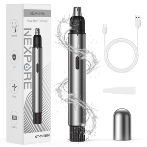 NEXPURE Nose Hair Trimmer, USB Rechargeable Electric Ear Nose Hair Remover for Men and Women, Silver, 5.11 x 0.66 x 0.66 in