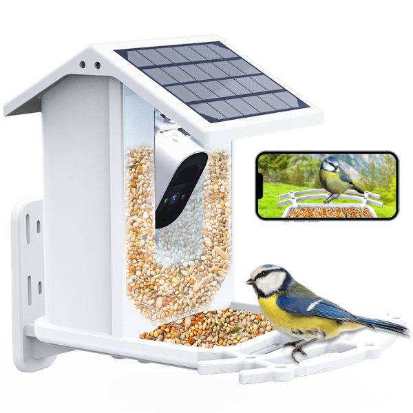 Smart Bird Feeder with Camera, ZUPOX Outdoor Bird Camera with 1080P HD, APP Notifications, with Wifi Connection & Solar Panel, White