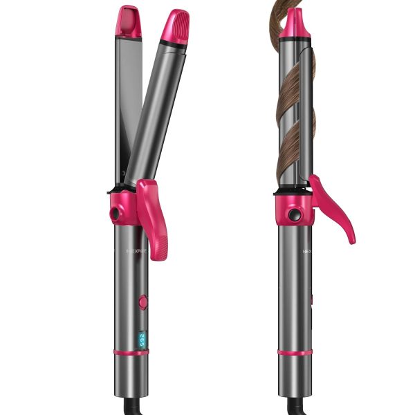 NEXPURE Curling Irons, Professional 2-in-1 Hair Straightener and Curler, 1" Hair Curling Wand with Ceramic Coating, Fast Heating, Grey