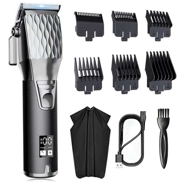 Febfoxs Professional Hair Clippers for Men - Cordless Barber Clippers for Hair Cutting, LCD Display & Travel Storage Case, haircut shawl,Silver