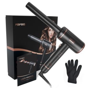 Febfoxs Curling Iron, Cold Curling Iron,Ceramic Curling Iron with Cooling Air Long Last 1" Barrel Hair Curler Volcanic Lava Mineral Protect Hair and Create Beach Wave Curls