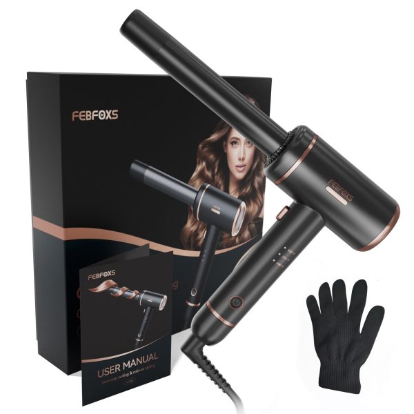 Febfoxs Curling Iron, Cold Curling Iron,Ceramic Curling Iron with Cooling Air Long Last 1" Barrel Hair Curler Volcanic Lava Mineral Protect Hair and Create Beach Wave Curls