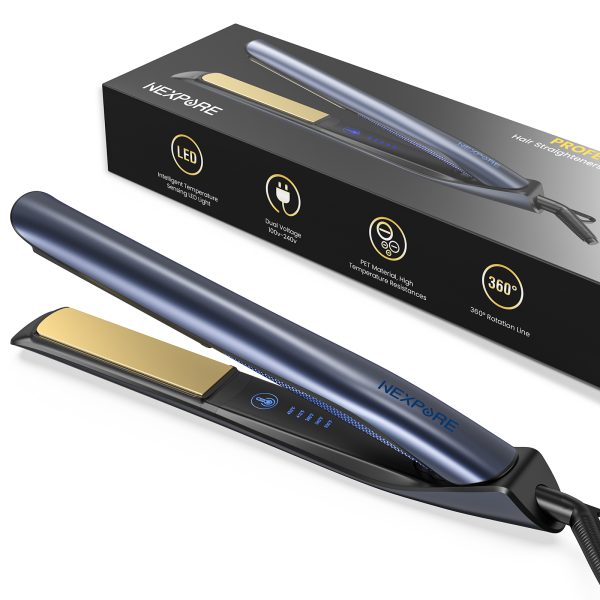 NEXPURE Professional 1" Ceramic Flat Iron, 2-in-1 Hair Straightener and Curls with Touch Panel to Adjust Temperature, Quick Heat up , Blue