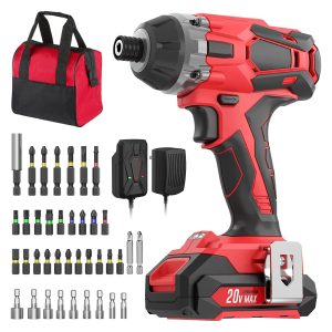 Febfoxs Brushless Drill Bit Set,24V Impact Drill,18+1 Torque Setting,Variable Speed,Power Drill Set with Tool Case,Battery,Charger & Drill Bit Set-Lightweight Screwdriver Drill,Red