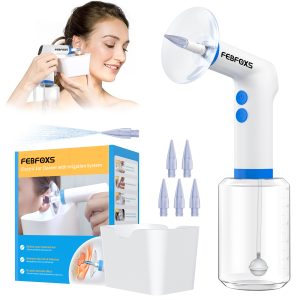 Febfoxs Ear Wax Removal, Ear Cleaning Kit,4 Cleaning Modes, One-Touch Start Water Spray,5 Ear Tips & Ear Basin