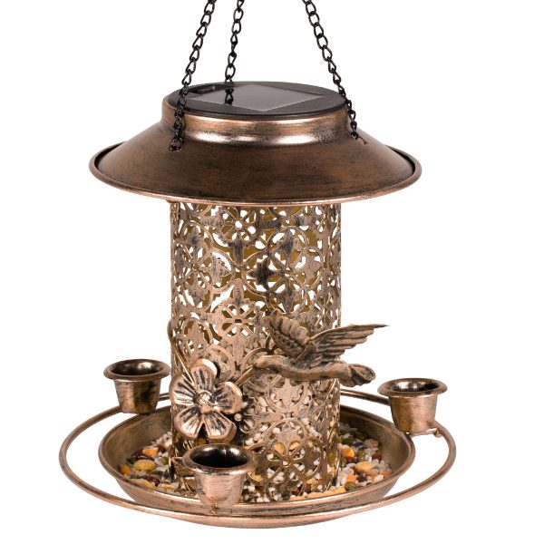 Solar Bird Feeder for Outdoors Hanging Metal Wild Bird Feeder for Solar Garden Lantern with Hook
