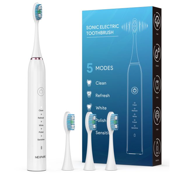 NEXPURE Electric Toothbrush, Sonic Electric Toothbrush for Adults with 4 Brush Heads,Rechargeable Toothbrush with 5 Modes, Smart Timer