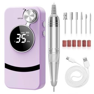 NEXPURE Electric Nail Drill Professional, Cordless Rechargeable 35000 RPM Nail Drill Set for Removing Acrylic Nails Polish with Drill Bit Set for Manicure Salon, Home, Purple