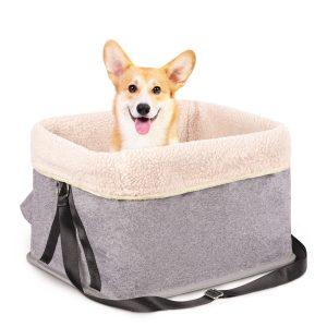 ZUPOX Dog Car Seat for Small Dogs, Deluxe Dog Booster Seat with Metal Frame Construction and Safety Leash, Portable Puppy Dog Car Seat, Perfect for Small Pets, Grey