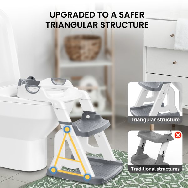 FEBFOXS Potty Training Seat, Toddler Toilet Seat for Kids Boys Girls, 2 in 1 Potty Training Toilet with Splash Guard, Anti-Slip Pad, Step Stool and Safety Handles (Grey) - Image 3