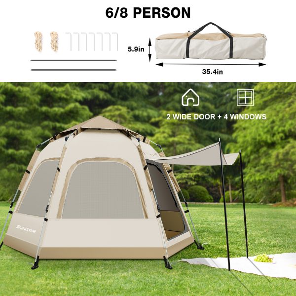 6-8 Person Tent with Removable Rain Fly and Carrying Bag, Waterproof, Easy Setup for Camping/Family Outdoor/Hiking/Backpacking/Beach (Copy) - Image 2