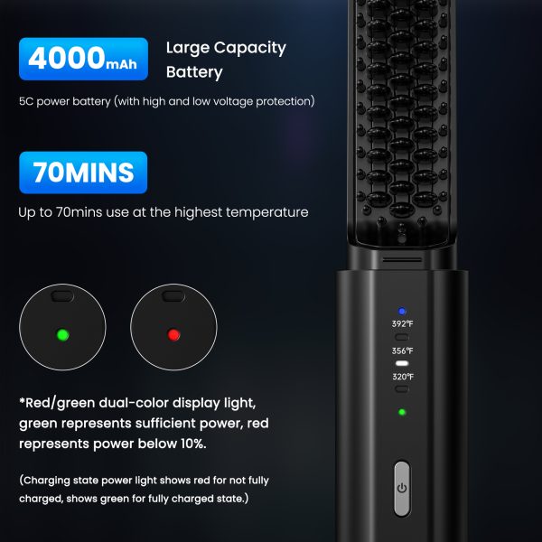 Febfoxs Hair Straightener Brush,Wireless Hair Straightening Comb,3 Temp Fast Heating & Anti-Scald Protection & 30 Minutes Auto Shut-off - KR017 - Image 3