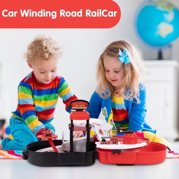 FEBFOXS Toy Car, Ramp Track Climbing Hills Cars, Vehicles Car Tracks Construction Play Set with Backpack for Preschool Gifts Kids Ages 1-3 Years Old Boys and Girls - 图片 5