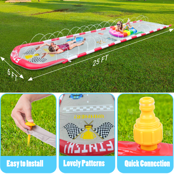 25FT Water Slide, Heavy Duty Lawn Water Slide, Extra Long Slip Water Slides with 2 Bodyboards for Kids Adults Summer Toy with Sprinkler, Sports Outdoor Garden - Image 3