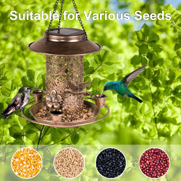 Solar Bird Feeder for Outdoors Hanging Metal Wild Bird Feeder for Solar Garden Lantern with Hook - 图片 3